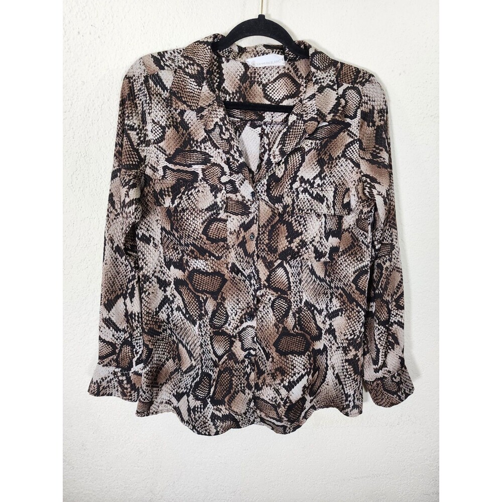 La Vie En Blanc Womens Size 1 S Brown Snake Print Button Up Shirt Made France